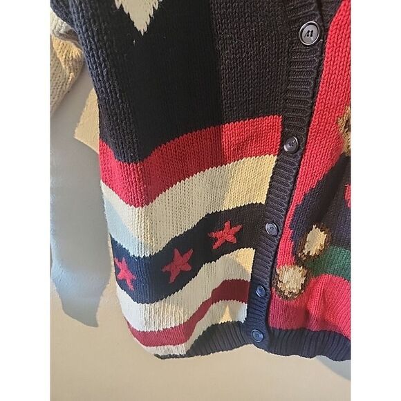 VTG Sz M Marsh Landing Knit Sweater Bear Stars Patriotic Oversized Flag Stars - Picture 3 of 9